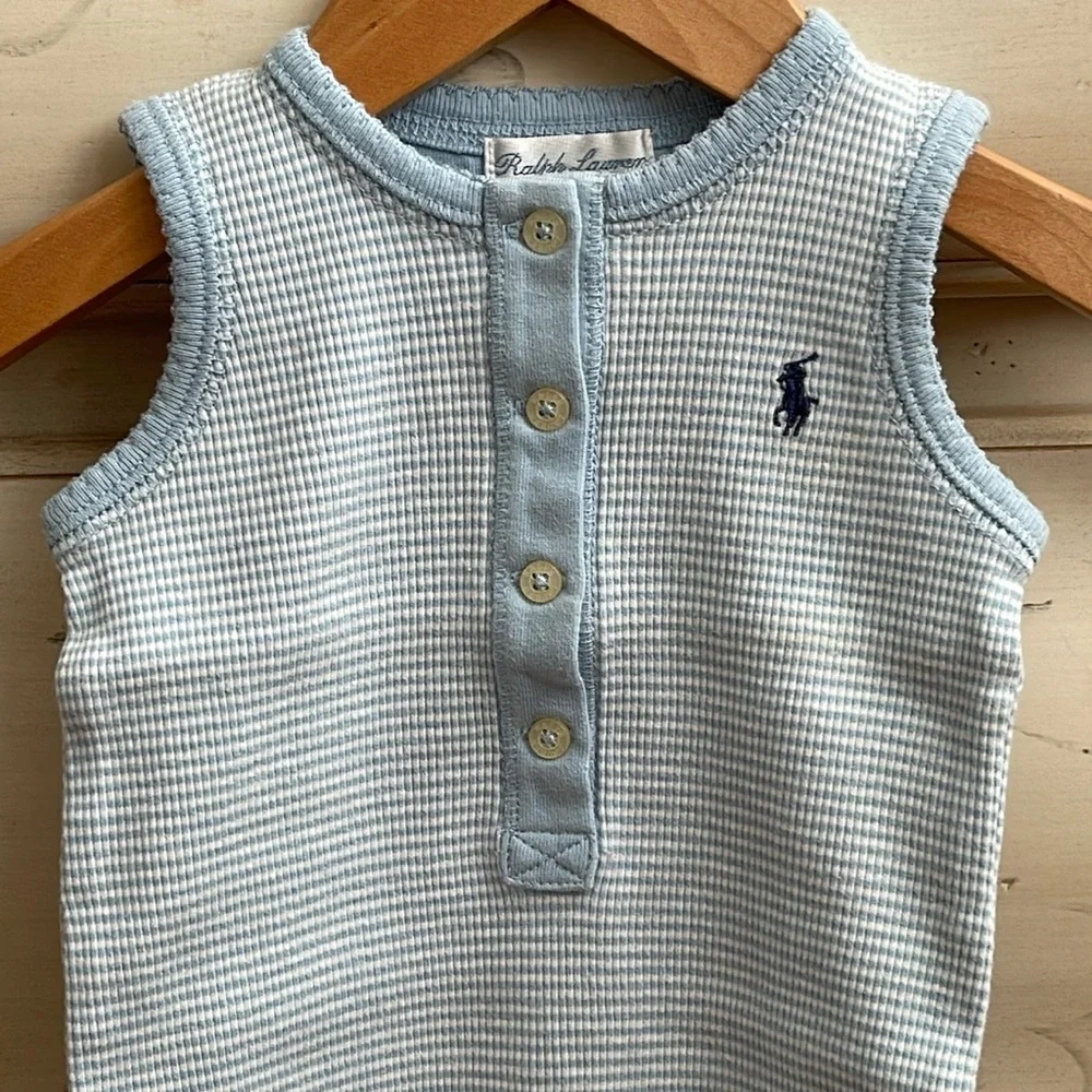 RALPH LAUREN STRIPPED RIBBED COTTON ONE PIECE BODYSUIT